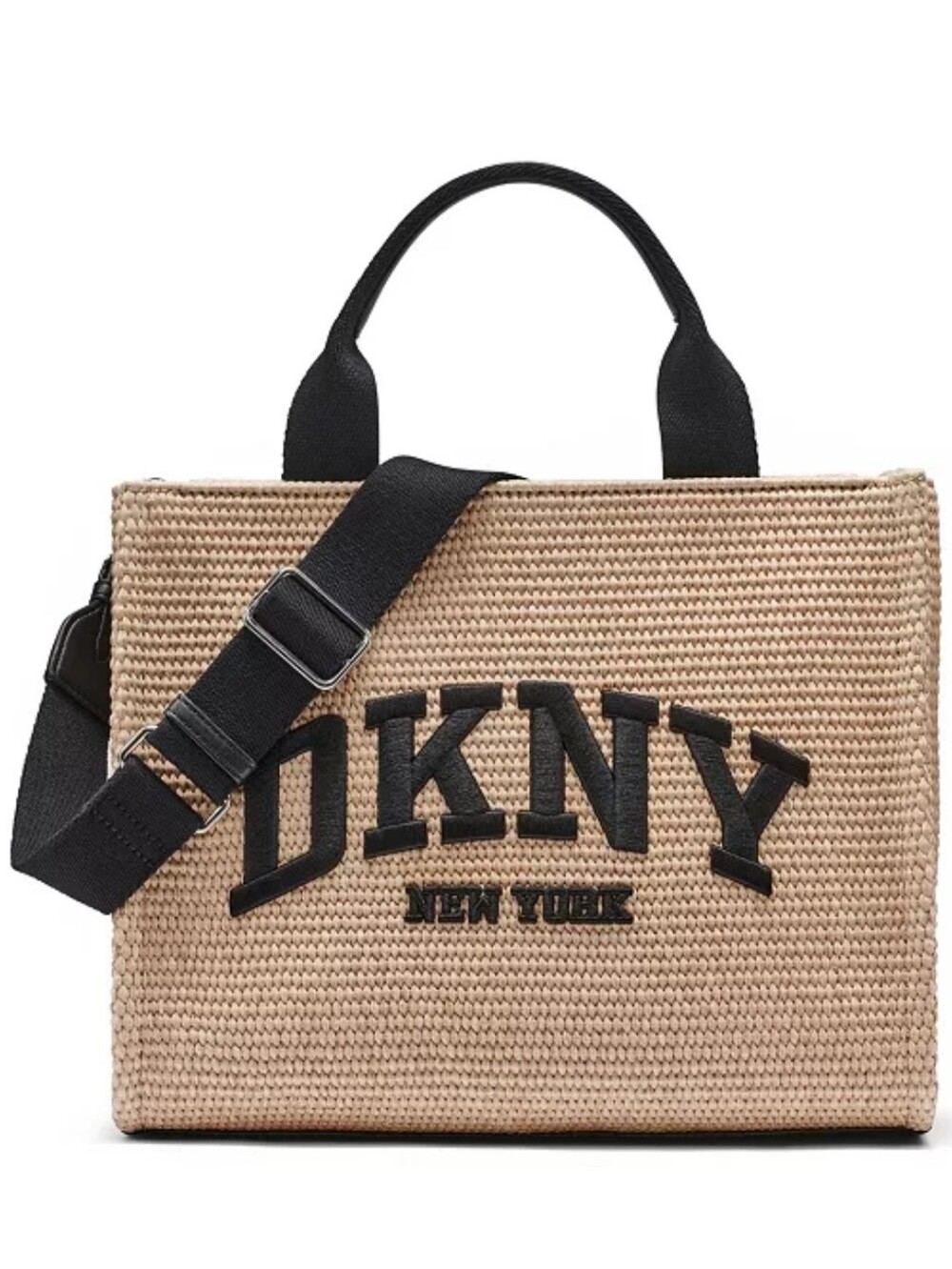 DKNY Beige Straw Messenger Bag with Black Logo and Strap/BNWT - Picture 1 of 4